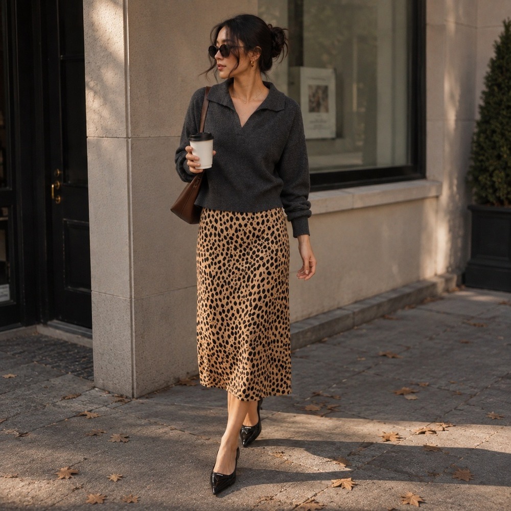 Reformation Bea Skirt Tan Black Leopard Animal Print Midi Edgy Feminine Sz 6
